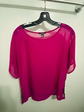 Express Hot Pink Sheer Short Sleeve Blouse